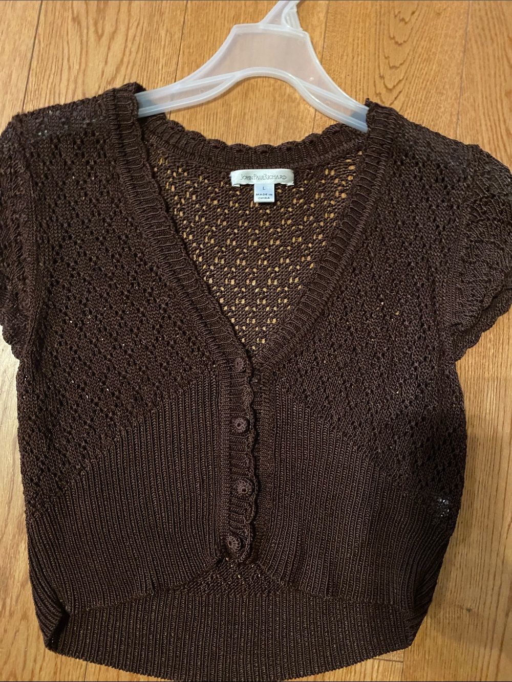 JohnPaulRichard Chocolate Brown Short-Sleeve V-Neck Knit Cardigan